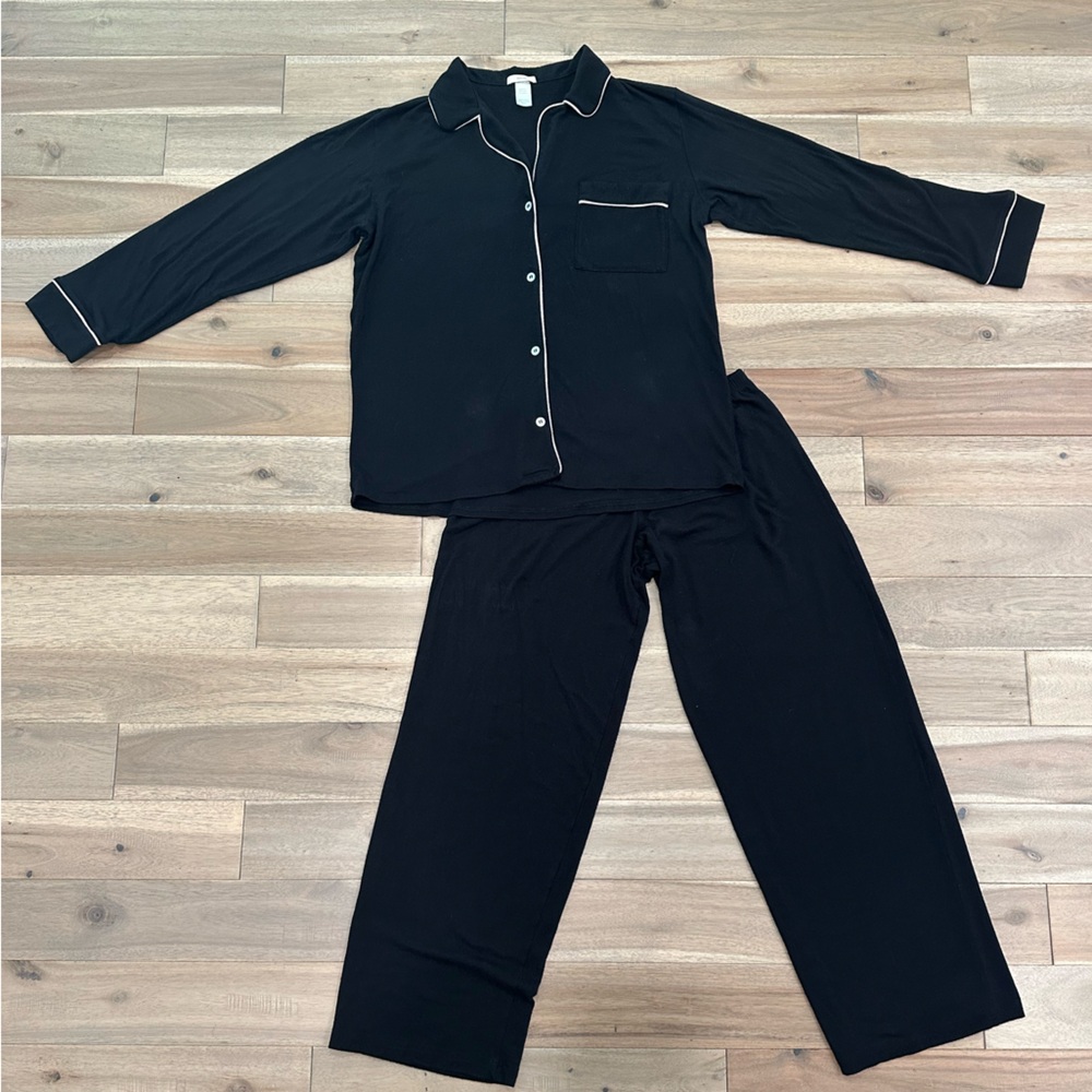 Eberjey Black Pajama Set with Elegant Piping